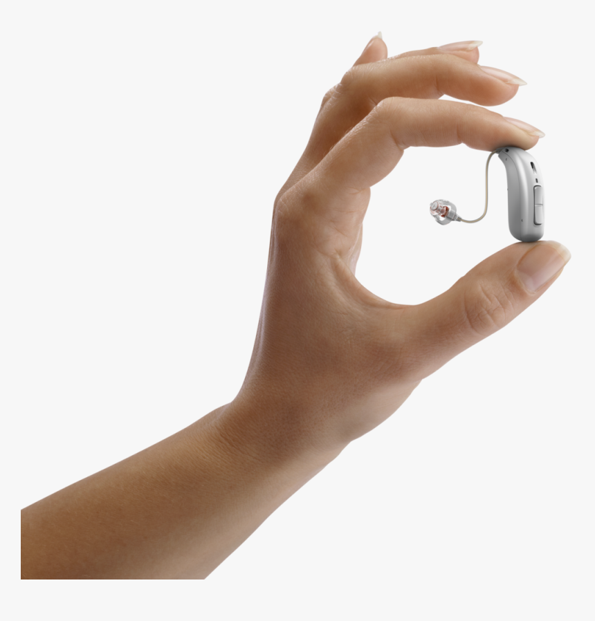 Oticon Opn S Minirite R C091silvergrey Between Fingers - Cable, HD Png Download