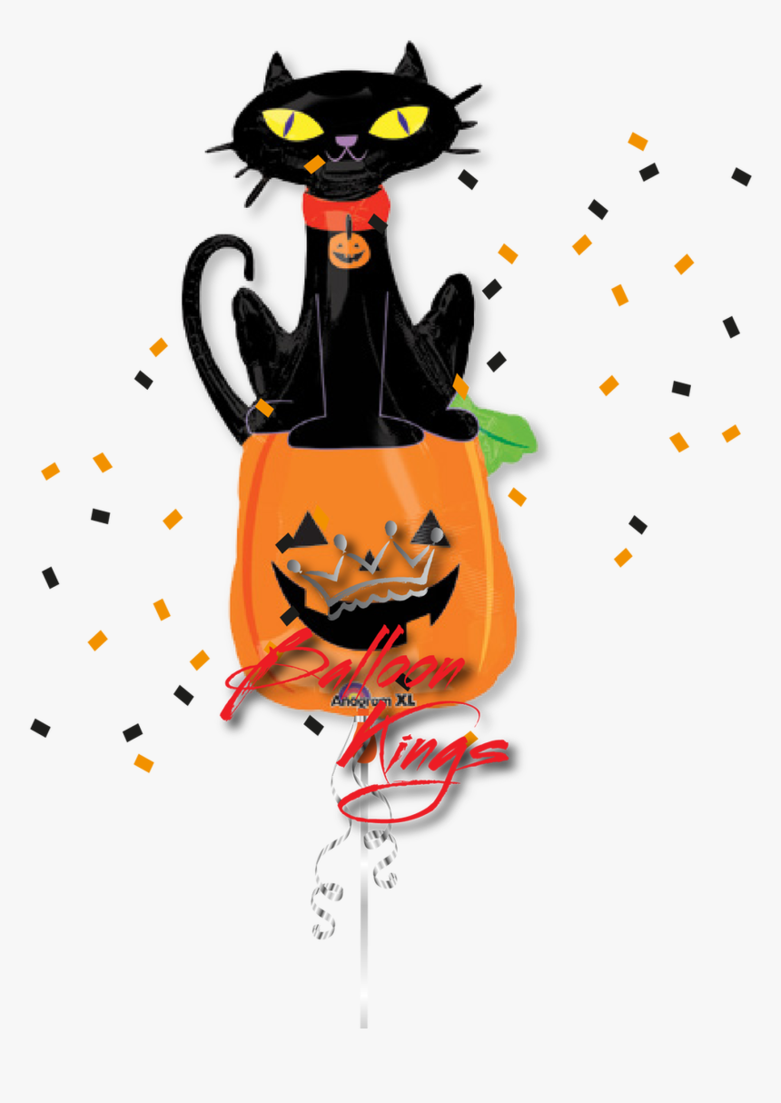 Black Cat - Pumpkins With Black Cat, HD Png Download