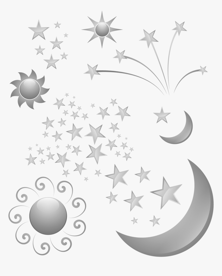 Transparent Moon And Stars Clipart Black And White - Estrelas Lua Sol Png, Png Download