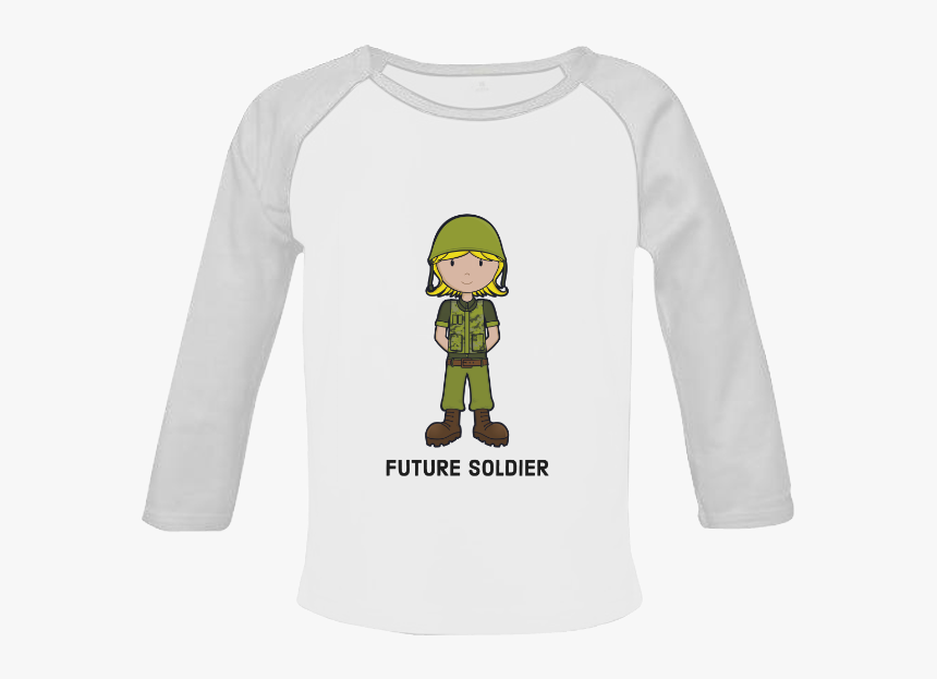 Army Girl Illustration Baby Organic Long Sleeve Shirt - Army Girl Cartoon, HD Png Download