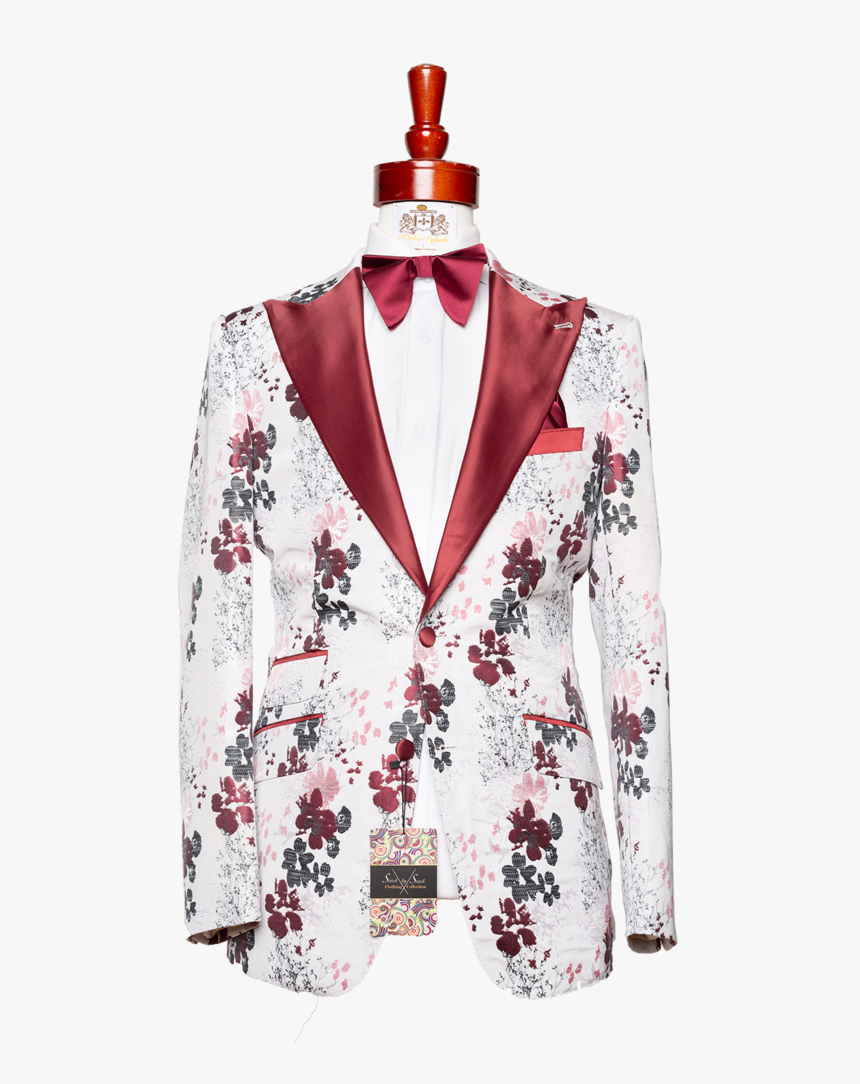 Made To Measure 2-button White Floral Tuxedo Jacket - Mens Red And Black Floral Tuxedo, HD Png Download