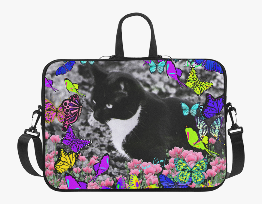 Freckles In Butterflies Ii Black White Tuxedo Cat Laptop - Laptop, HD Png Download