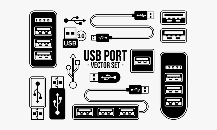 Iconos De Puerto Usb Vector - Usb Port Icon Png, Transparent Png