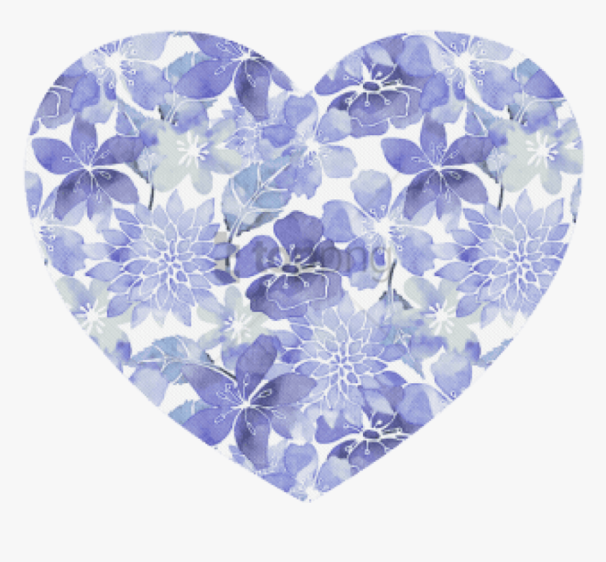 Blue Watercolor Flower Pattern Heart-shaped Mousepad - Blue Watercolor Heart Transparent, HD Png Download
