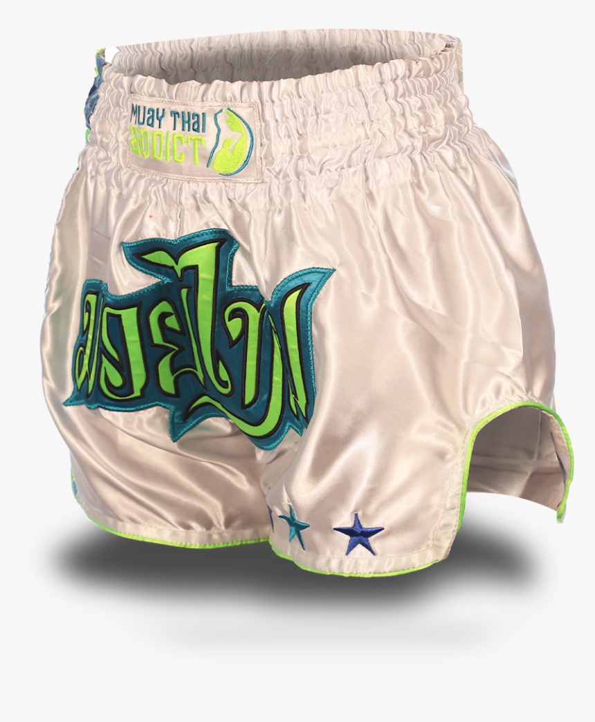 White And Neon Green Single Panel Stars Muay Thai Shorts - Underpants, HD Png Download