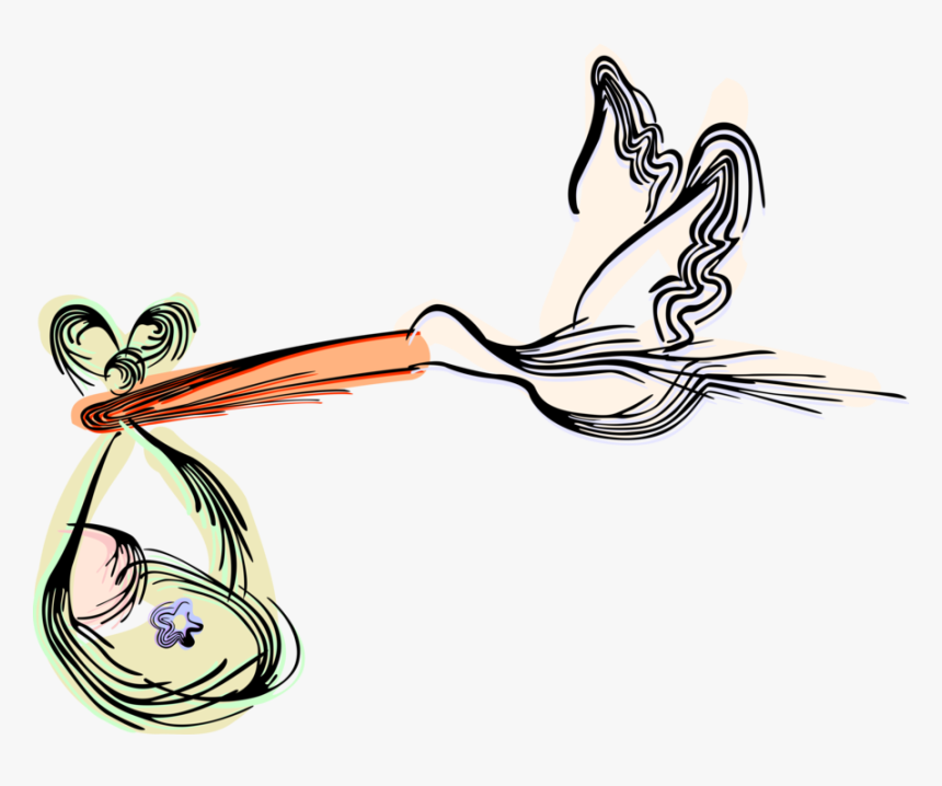 Vector Illustration Of Stork Bird Delivers Newborn - Cegonha Entrega Bebe Png, Transparent Png