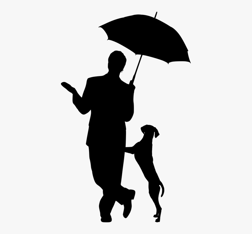 Silhouette, Dog, Umbrella, Man, Pet, Friendship, Care - Silhouette Man With Umbrella, HD Png Download