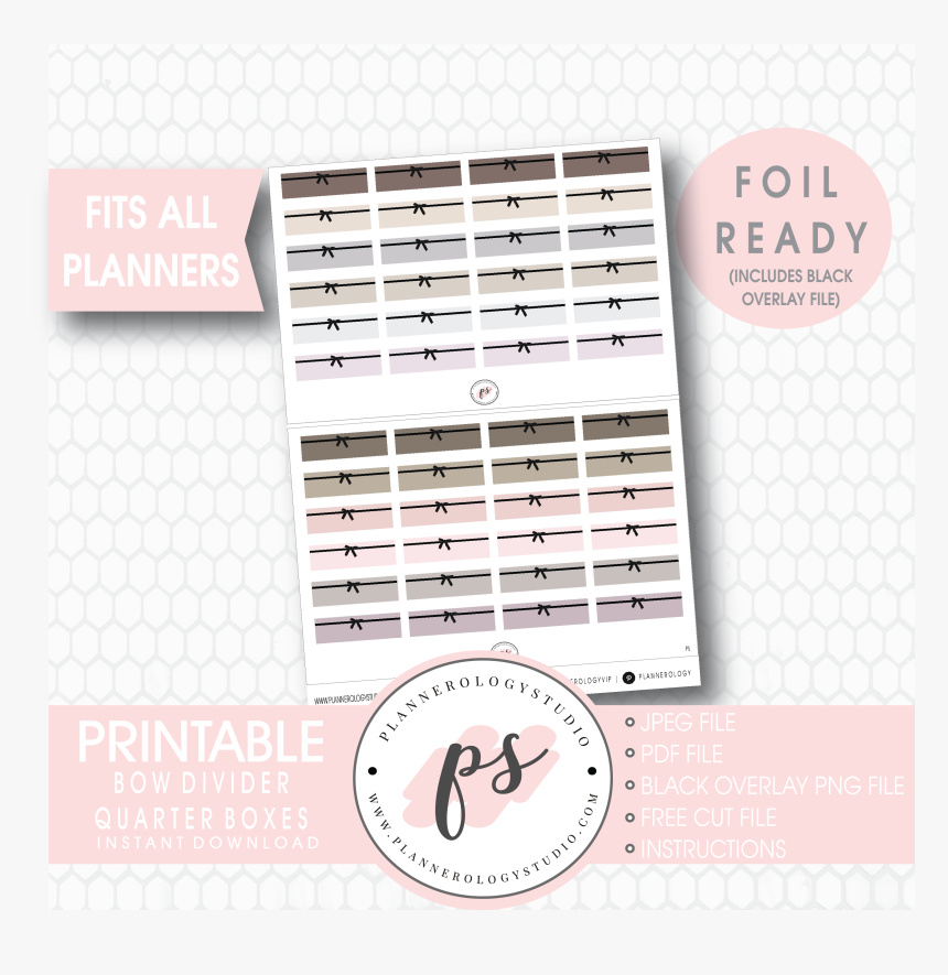 Bow Icon Divider Quarter Boxes Digital Printable Planner - Free Kawaii Printable Planner Stickers, HD Png Download