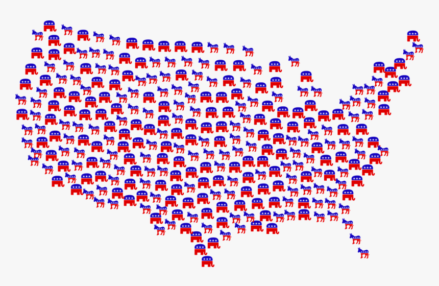 Democrats, Republicans, Donkey, Elephant, Gop, Symbol - Popular Vote 2016 Electoral Map, HD Png Download
