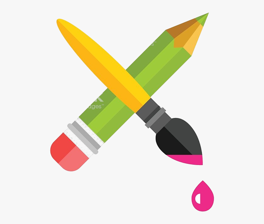 Pencil Collection Of Free Clipart Paintbrush Barbed - Crayon Et Pinceau Dessin, HD Png Download