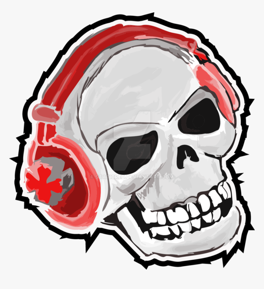 Clip Art Headphones Skeleton Clip Art - Skull With Red Headphones, HD Png Download