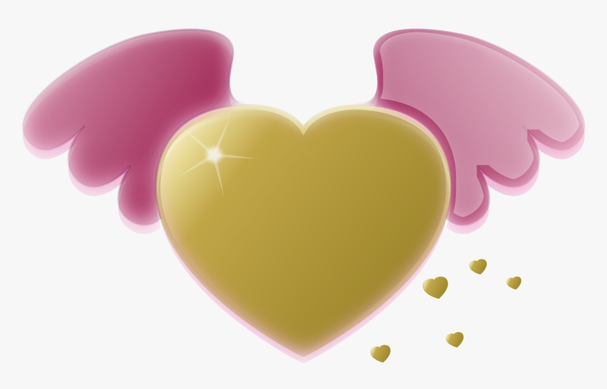 Gold Heart With Pink Wings Clip Arts - Clipart Graphic Angel Wings, HD Png Download