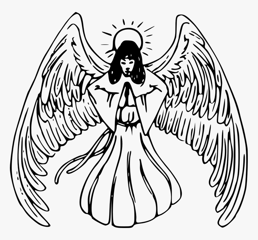 Angel, Goddess, Flying, Wings, Aura, Black And White - Angel Clip Art, HD Png Download