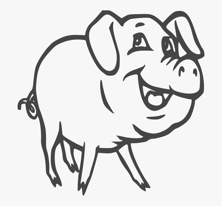 Pig Swine Hog Pork Farm Animal Domestic Meat- - Pig Transparent Black White, HD Png Download