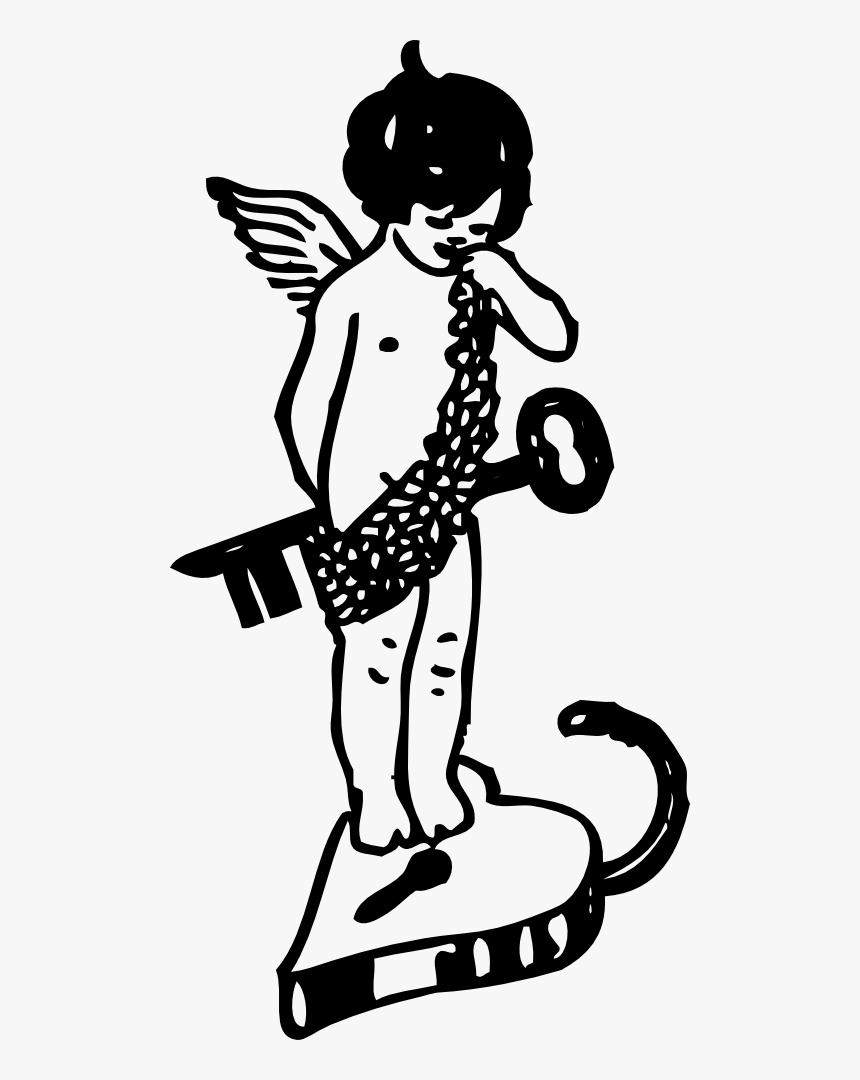 Cupid And Lock - Malaikat Lucu Hitam Putih, HD Png Download