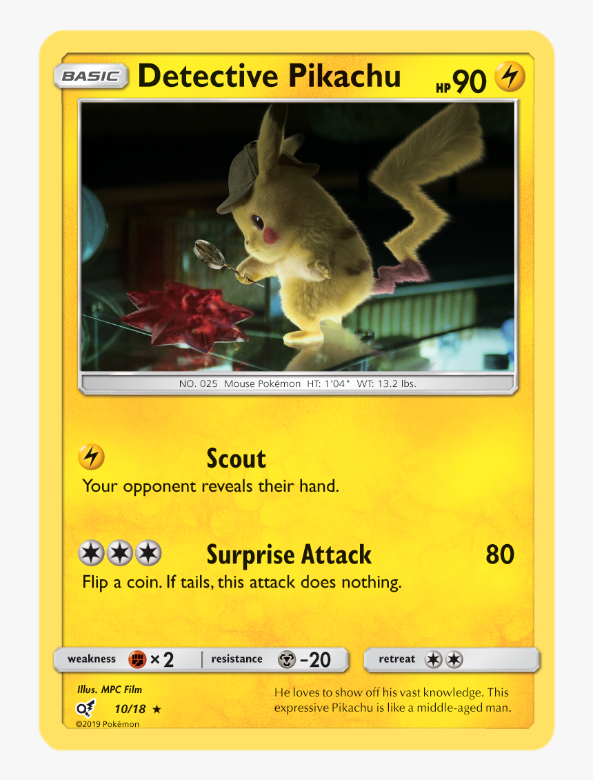 Detective Pikachu 10 18 Rare Detective Pikachu Pokemon Card Hd Png Download Transparent Png Image Pngitem