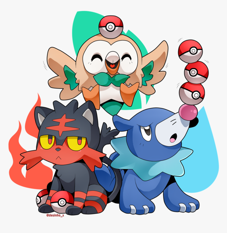 Pokemon Clipart Happy - Popplio Litten And Rowlet, HD Png Download