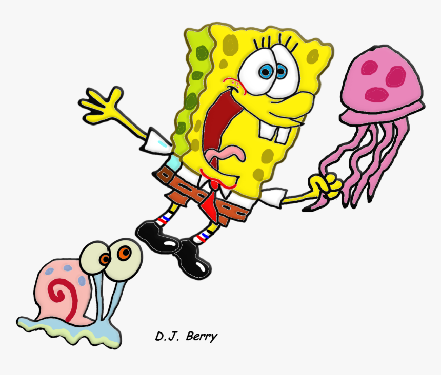 Spongebob And Gary And A Jellyfish - Spongebob & Gary Clipart, HD Png Download