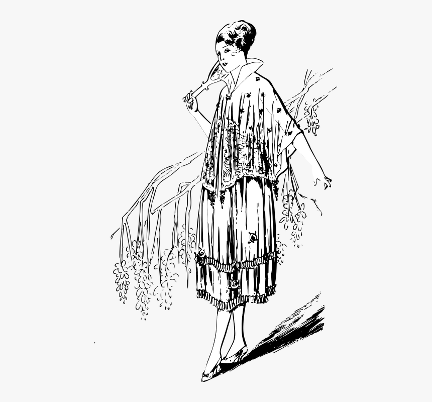 Lady, Vintage, Mirror, Walk, Retro, Fashion, Beauty - Sketch, HD Png Download