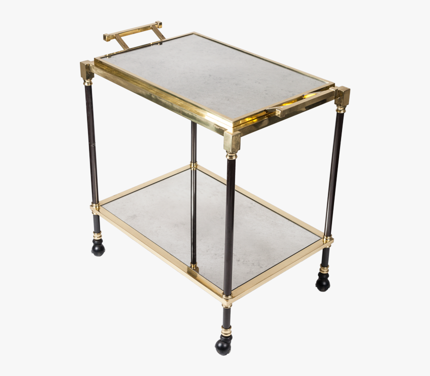 Vintage Brass Bronze Antiqued Mirror Bar Cart With - End Table, HD Png Download