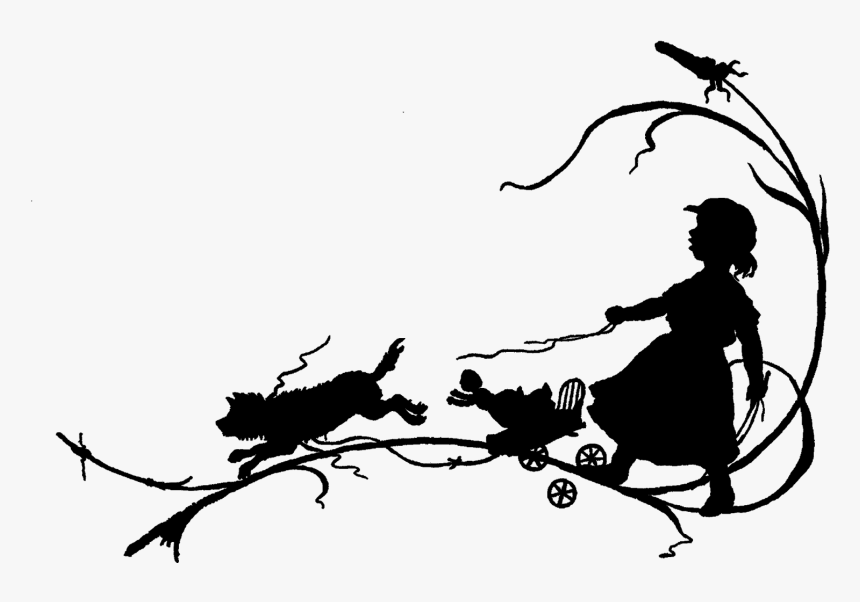 Silhouette Vintage Girl Toy Dog - Girl Playing With A Doll Silhouette, HD Png Download