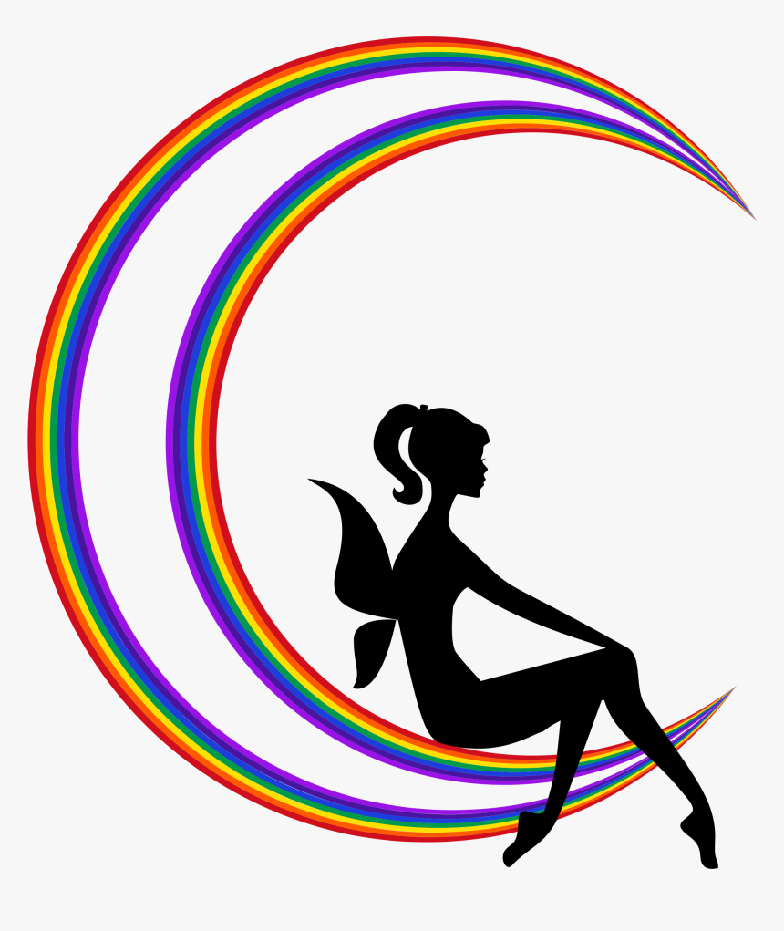 Fairy Relaxing On The Rainbow Crescent Moon Clip Arts - Transparent Fairy Moon Silhouette, HD Png Download