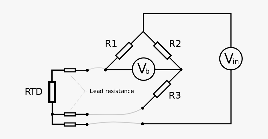 Three Wire Rtd Wheatstone Bridge - Resistance Thermometer Diagram, HD Png Download