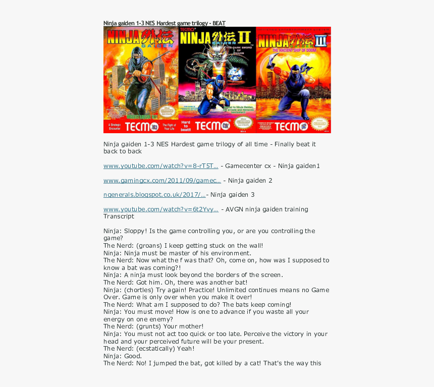 Fictional Character, Hd Png Download - Ninja Gaiden Trilogy Nes, Transparent Png