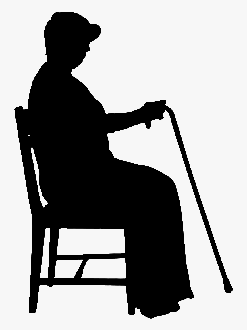 Crutches Old Lady Sitting On A Chair Png Download - Old People Sitting Silhouette Png, Transparent Png