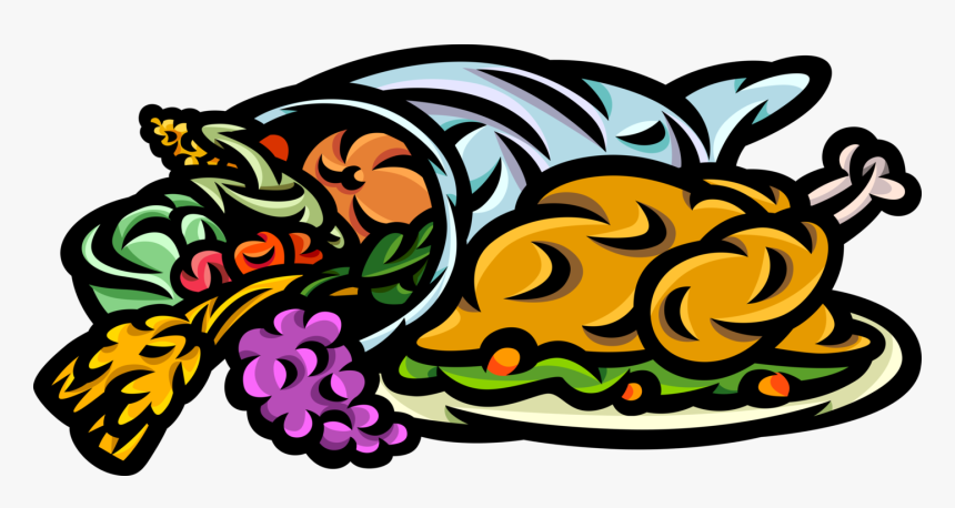 Vector Illustration Of Thanksgiving Turkey Dinner With, HD Png Download
