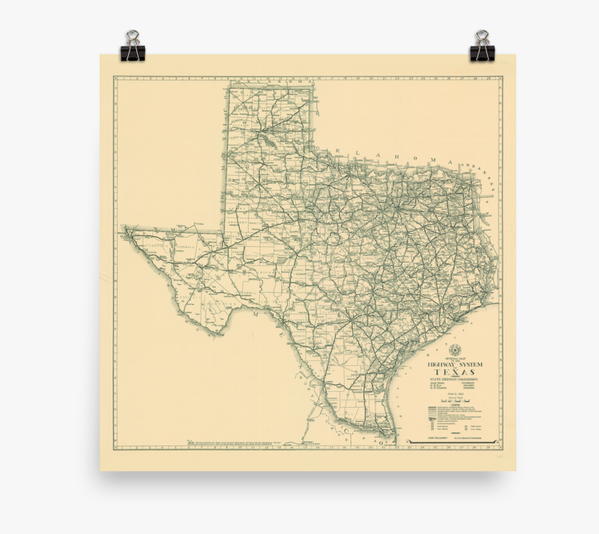 1933 Texas State Highway Map - Old Texas Map, HD Png Download