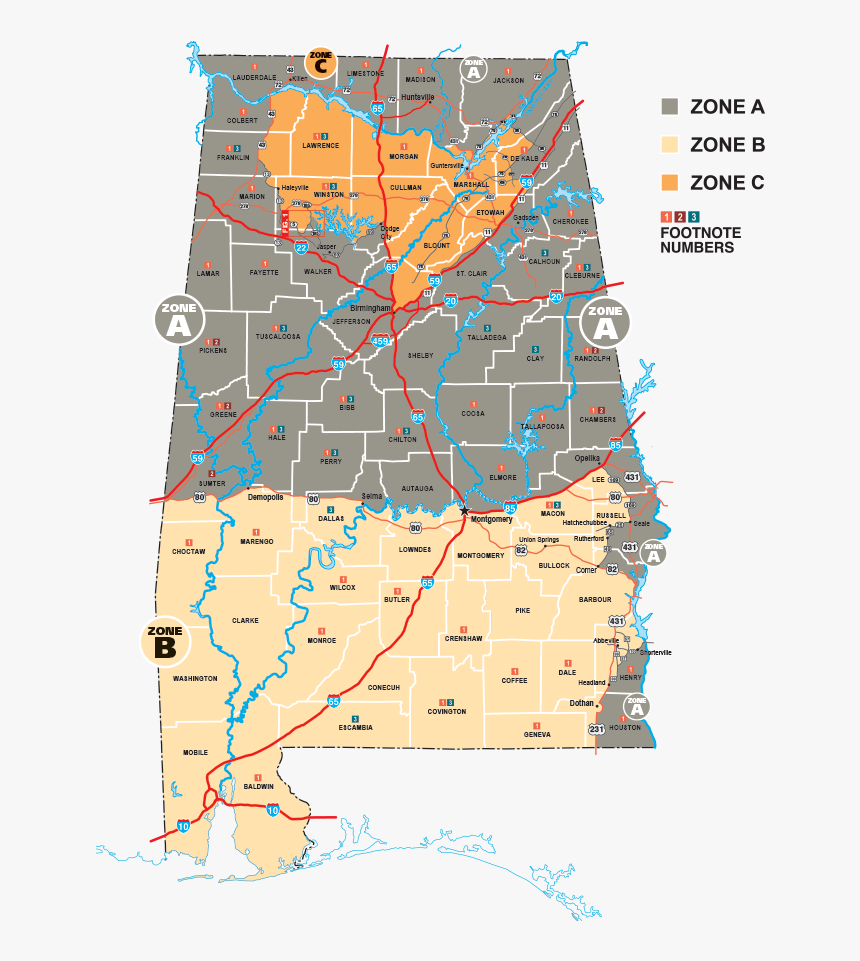2019-2020 Alabama Deer Season Zone Map - Deer Season Alabama 2019, HD Png Download