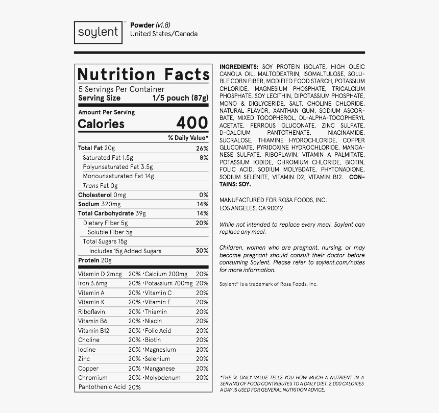 Soylent Nutrition Facts Powder Blog Dandk
