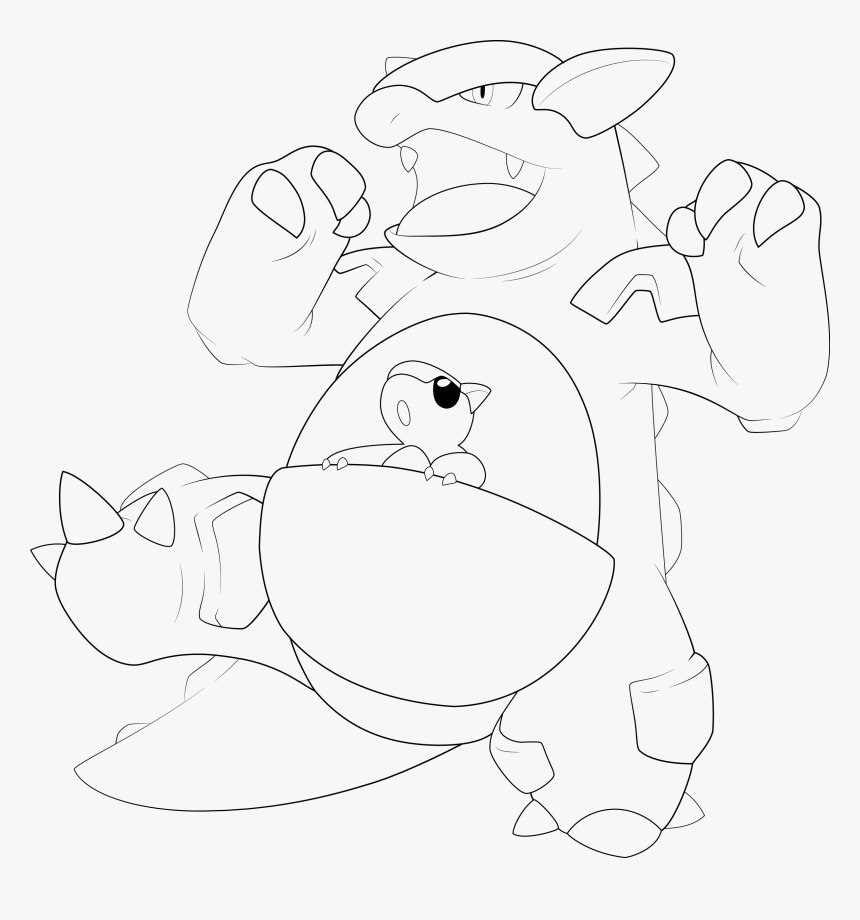 Kangaskhan Line-art By Alcadeas1 - Coloriage Kangourex, HD Png Download