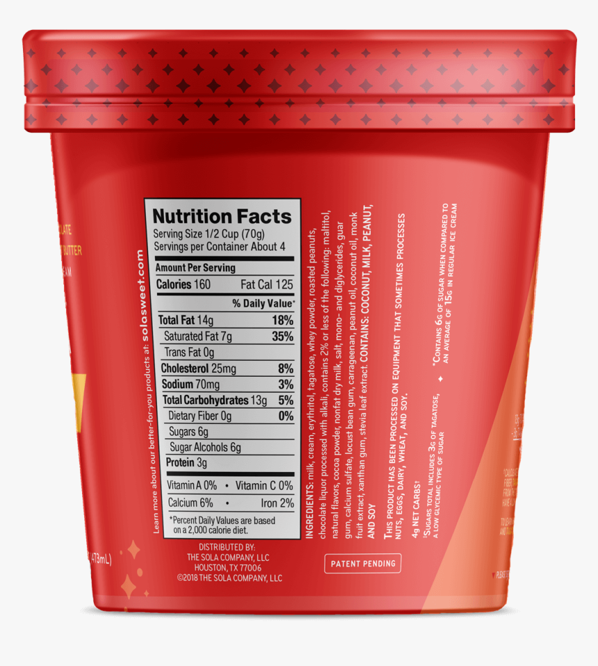 Chocolate Peanut Butter Icecream Nutrition - Sola Ice Cream Keto, HD Png Download