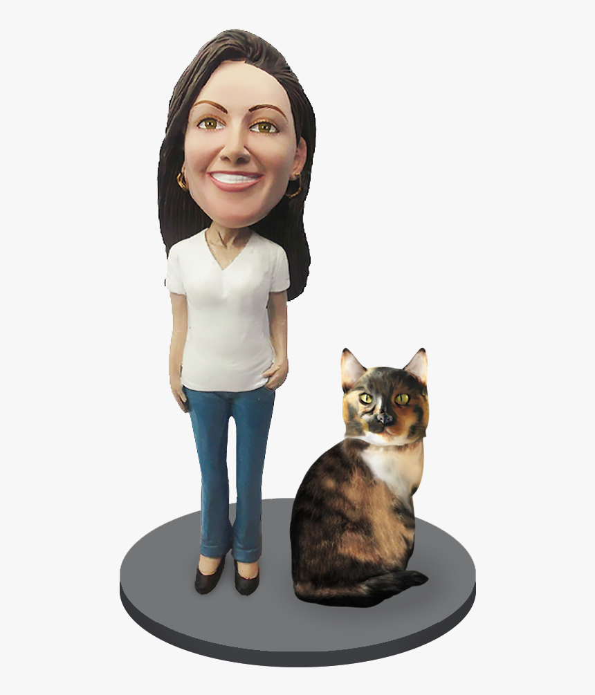 Custom Female With Custom Pet Cat Bobblehead - Pet Bobblehead, HD Png Download