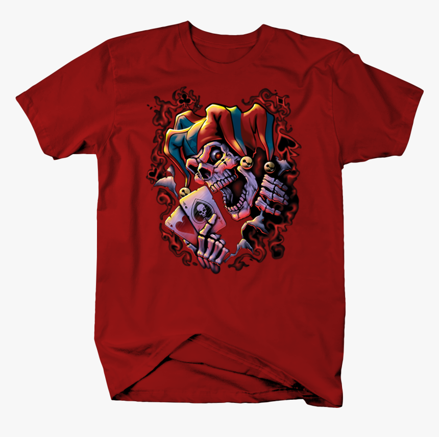Evil Skeleton Joker Holdong Playing Cards Shirt Red - Jester Wicked, HD Png Download
