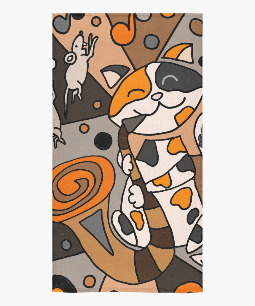 Funny Calico Cat Playing Saxophone Bath Towel 30 X56 - Abstract Saxophone Art, HD Png Download