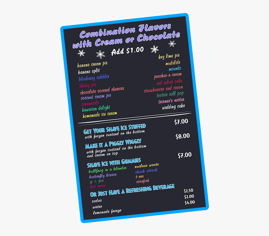 Frost Bites Combination Flavors With Cream Or Chocolate-framed2 - Shave Ice Flavors, HD Png Download