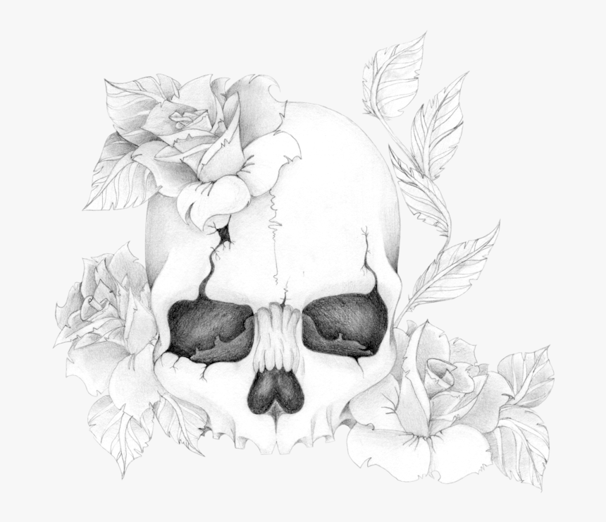 Skull And Roses Png - Skull With Flowers Png, Transparent Png