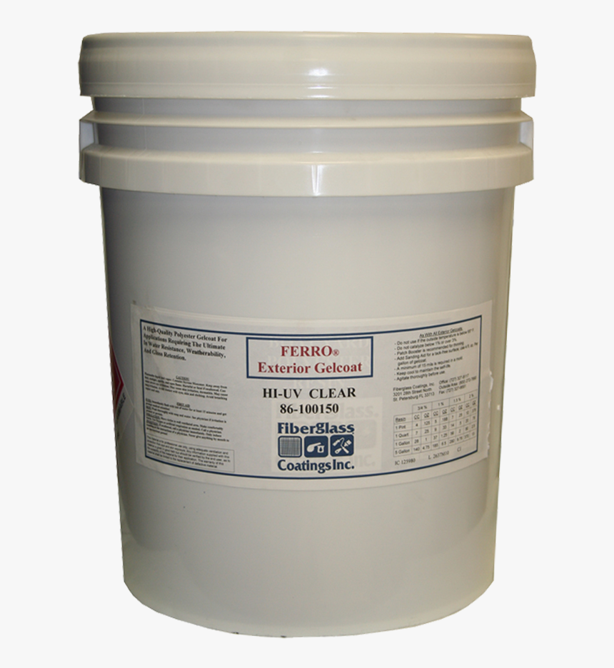 Gelcoat, Exterior, Clear, Hi Uv, 86 100150, 5 Gallon - Clear Outdoor Epoxy Resin 5 Gallon, HD Png Download
