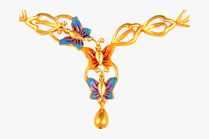 Colored Butterflies Gold Necklace - Chain, HD Png Download