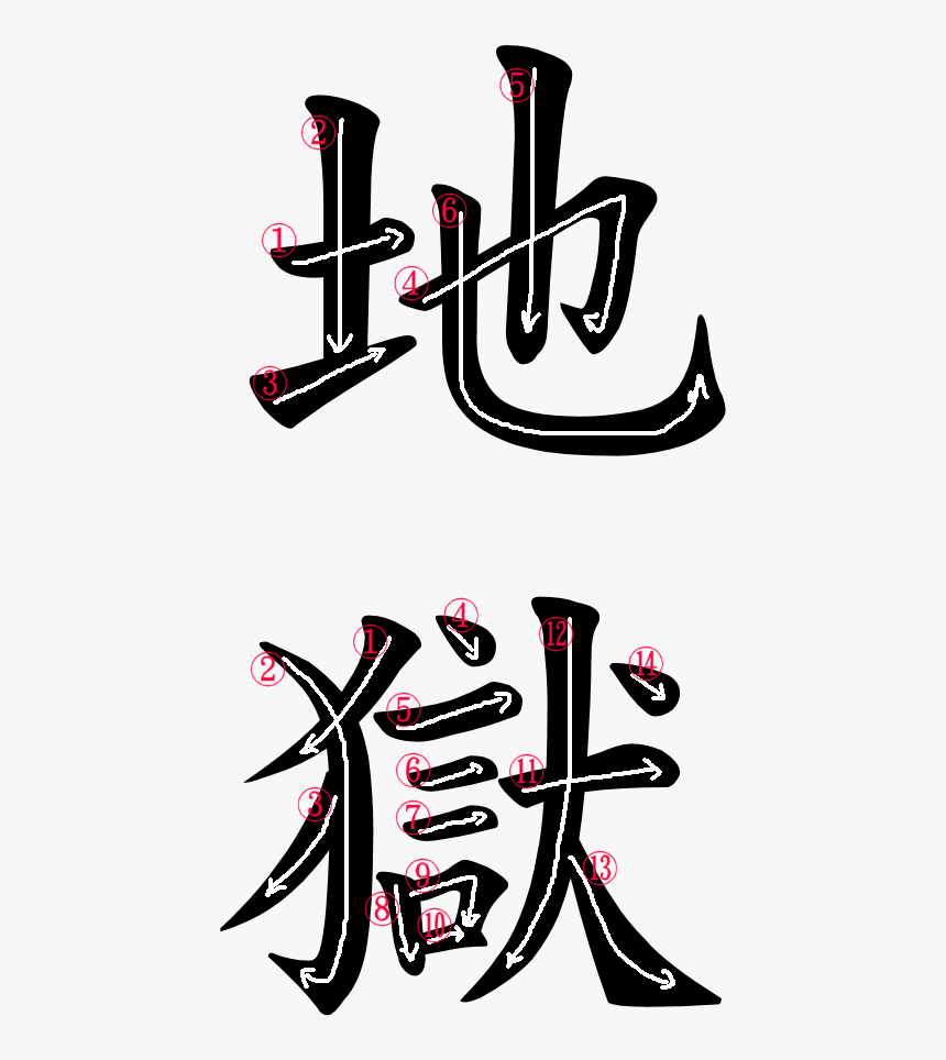 Kanji Writing Order For 地獄 - Hell In Japanese Writing, HD Png Download