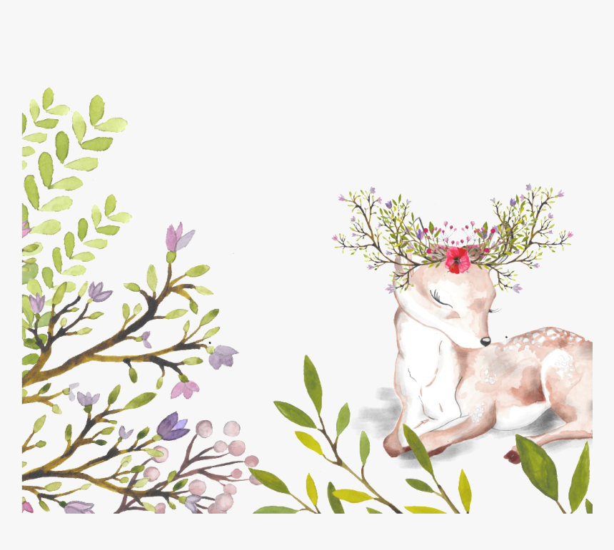 Sika Deer With Flowers Background Free Buckle Png, Transparent Png