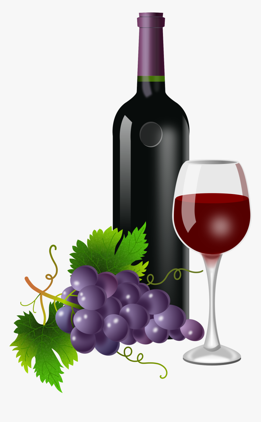 Purple Grapes Wine Bottle - Transparent Wine Glass And Bottle, HD Png Download