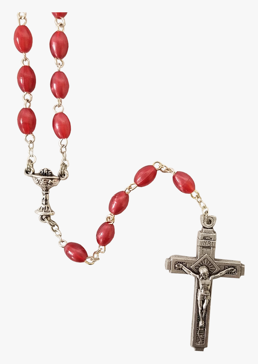 First Communion Rosary Oval Fuschia Pink Beads Chalice - Cross, HD Png Download