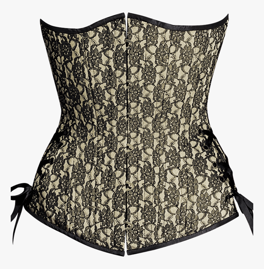 Ivory And Black Lace Underbust Corset - Lingerie Top, HD Png Download