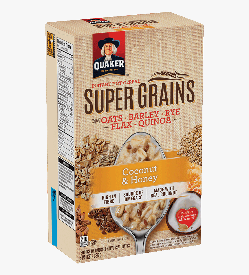 Quaker® Super Grains Coconut & Honey Instant Hot Cereal - Quaker Super Grains Instant Hot Cereal, HD Png Download