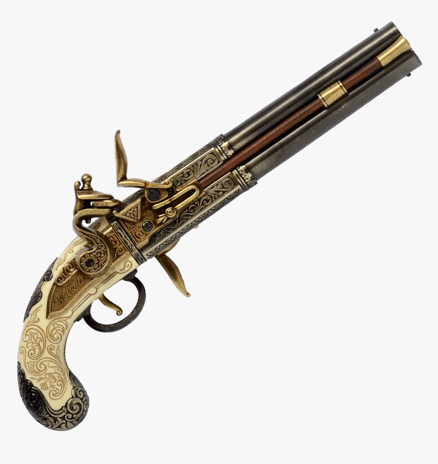 Double Barrelled Turn Over Pistol, Made By W - Double Barrel Flintlock Pistol, HD Png Download