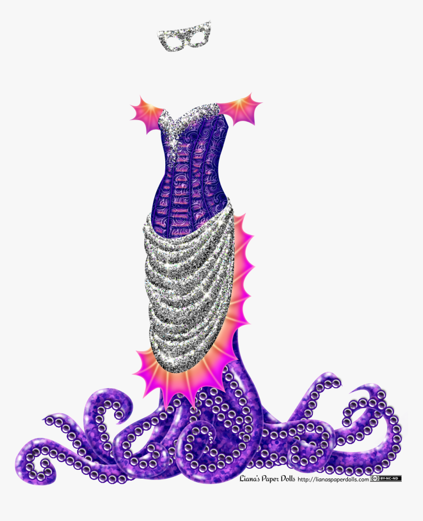 An Off The Shoulder Dress With Fin Like Webbing On - 1800s Paper Dolls, HD Png Download